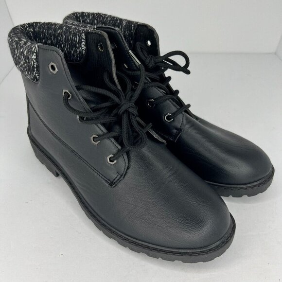 Womens 430001128173 Black Leather Boots Lace Up Mid Top Round Toe Block Size 10 - Picture 2 of 9